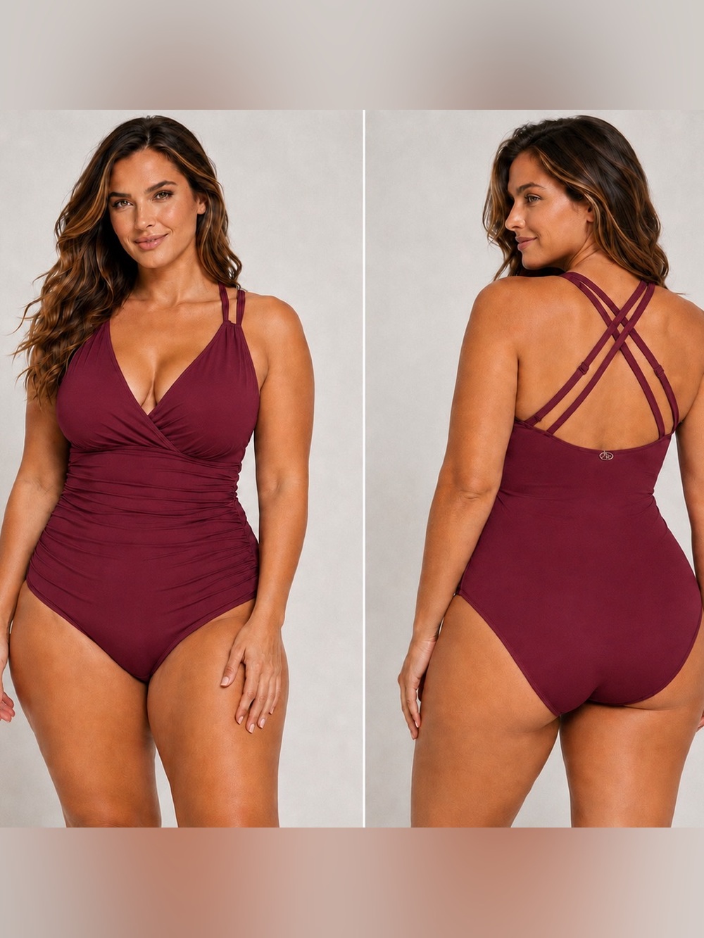 Jantzen Size 14 Mulberry One Piece Swimsuit Strappy Back Tummy Control $89 NWT